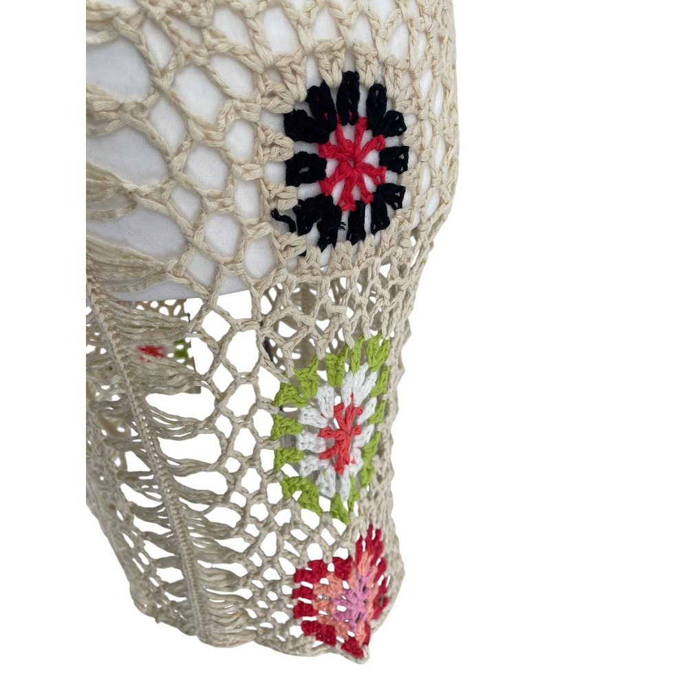Crochet Cover Up Dress‎ Womens Small Festival Floral Granny Square Beachy Vacay